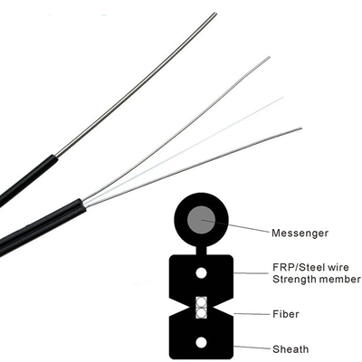 Outdoor FTTH Drop Cable 2 Core SM G657A1 Fiber LSZH Jacket met staaldraad FRP Strength Member