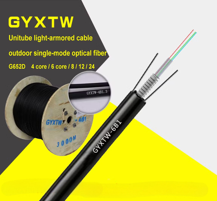 G652D GYXTW 24 Core Gepantserde buitenoptische kabel Centrale losse buis Stalen draad Sterkte lid PE omhulsel voor direct begraven gebruik