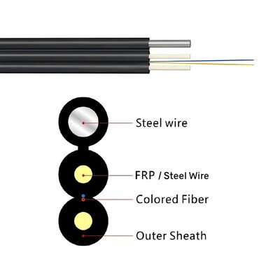 FTTH Buitendropkabel GJYXFCH 2-aderig G657A1 met stalen draad messenger